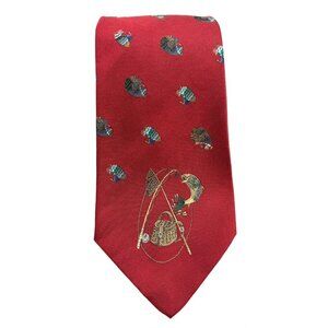 Vintage Polo Ralph Lauren Necktie Mens Tie Silk Fly Fishing Red Handmade In USA